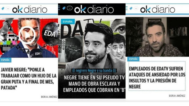 Javier Negre en una noticia de OkDiario. Montaje