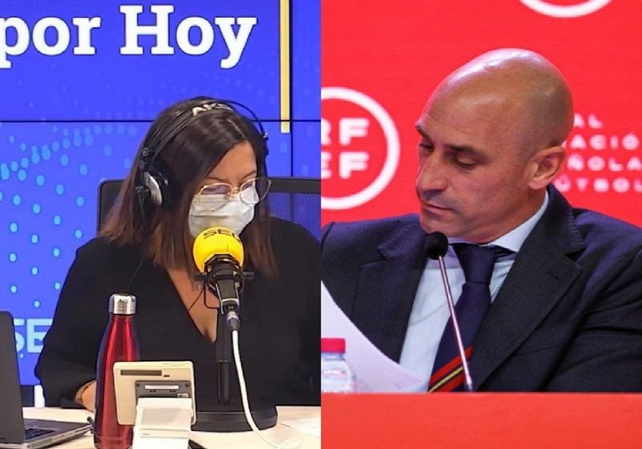 La periodista de la Cadena Ser Àngels Barceló y el presidente de la RFEF, Luis Rubiales