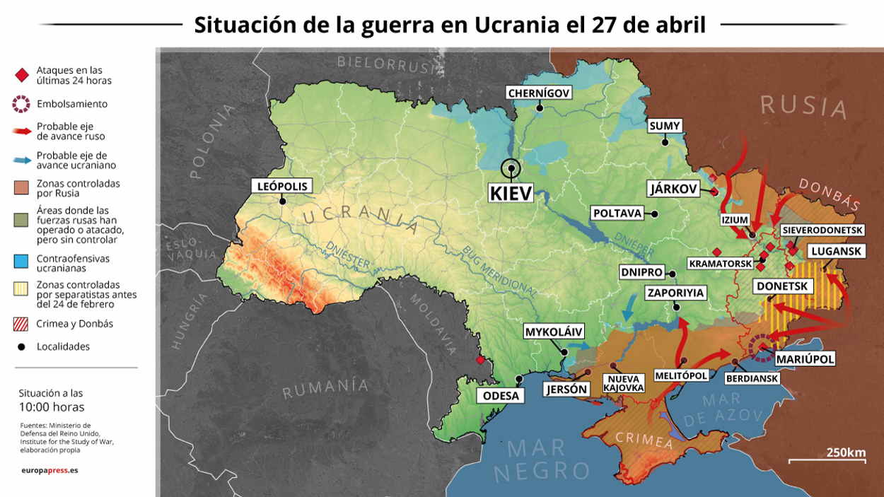 Situación de la Guerra en Ucrania 27 de abril del 2022 Fuente Europa Press