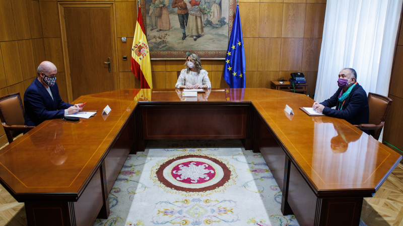 Yolanda Díaz, Pepe  Álvarez y Unai Sordo