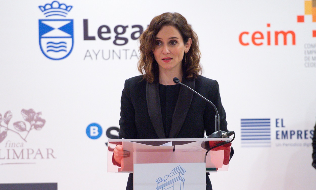 Isabel Díaz Ayuso, presidenta de la Comunidad de Madrid, en su último acto en Leganés. EP