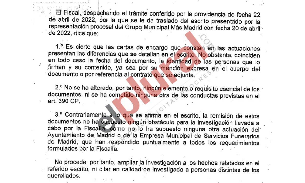 El fiscal del ‘caso mascarillas’ se opone a que el juez impute por falsedad documental al gerente de Funeraria