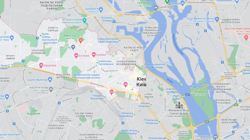 Perímetro del barrio de Shevchenkovsky. Google Maps.