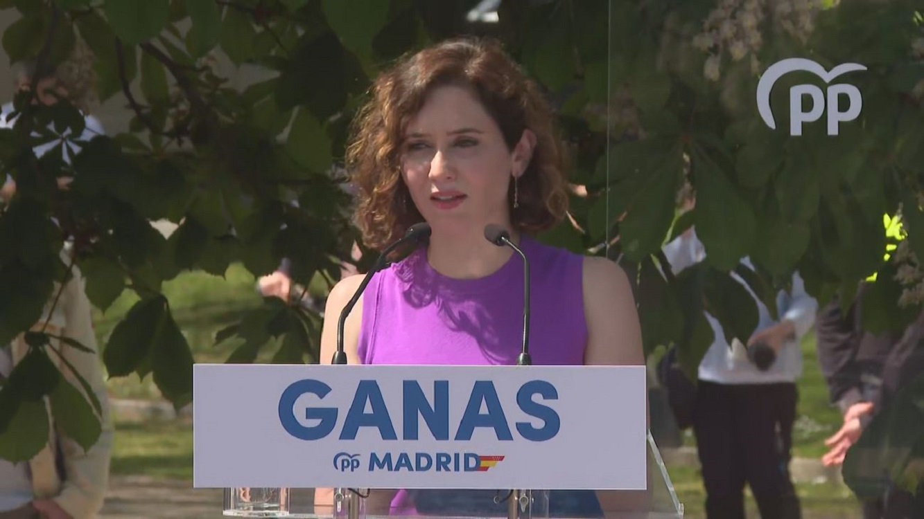 La presidenta de la Comunidad de Madrid, Isabel Díaz Ayuso, durante la presentación de su candidatura a liderar el PP de Madrid. Fuente: Telemadrid.