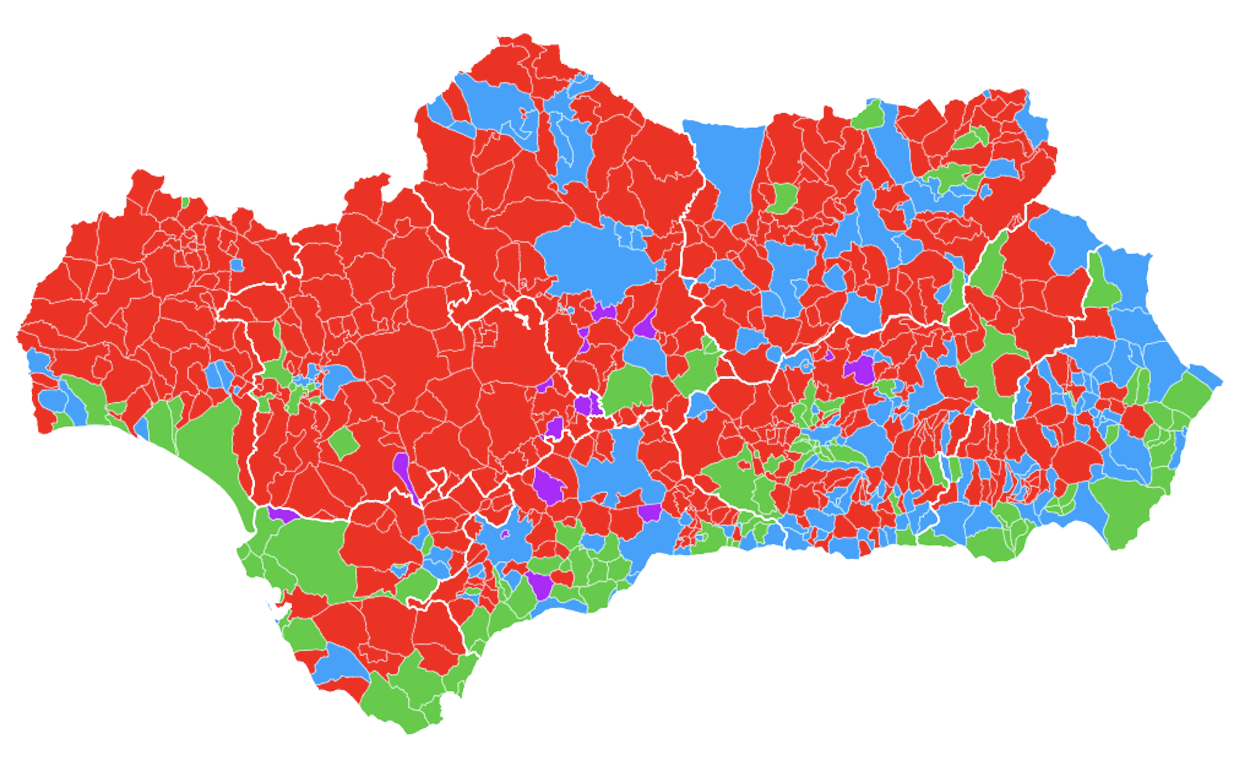 Ganador por municipios en Andalucía. ElectoPanel de Electomanía para ElPlural.com