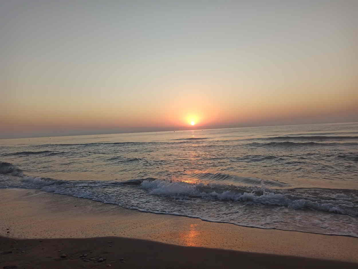 Amanecer en la playa con cielo despejado