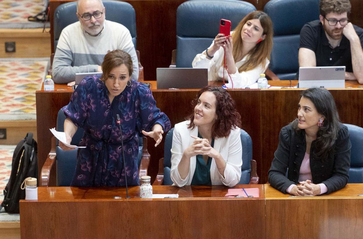 La portavoz de Más Madrid en la Asamblea de Madrid, Mónica García, interviene durante una sesión plenaria, en la Asamblea de Madrid