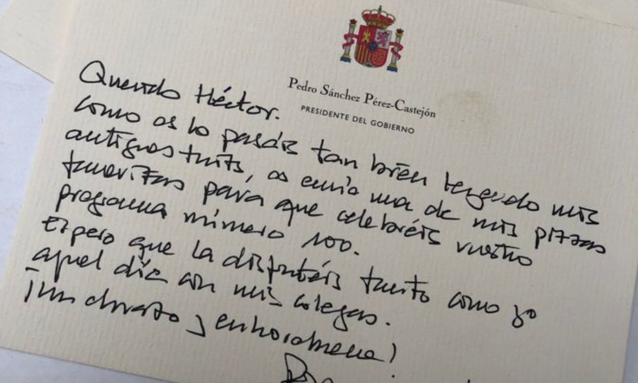 Carta de Pedro Sánchez que Héctor de Miguel ha publicado en su Twitter