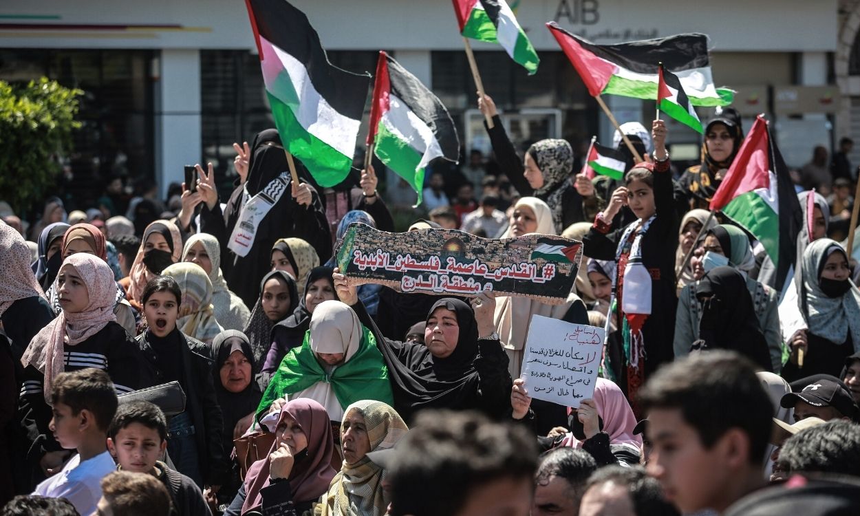 Mujeres palestinas en una protesta contra Israel