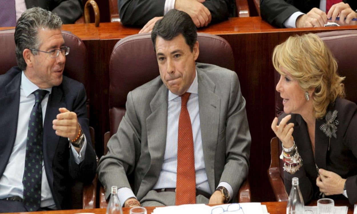 La expresidenta de la Comunidad de Madrid, Esperanza Aguirre, junto a sus manos derechas, Ignacio González y Francisco Granados en una imagen de archivo. EP. 
