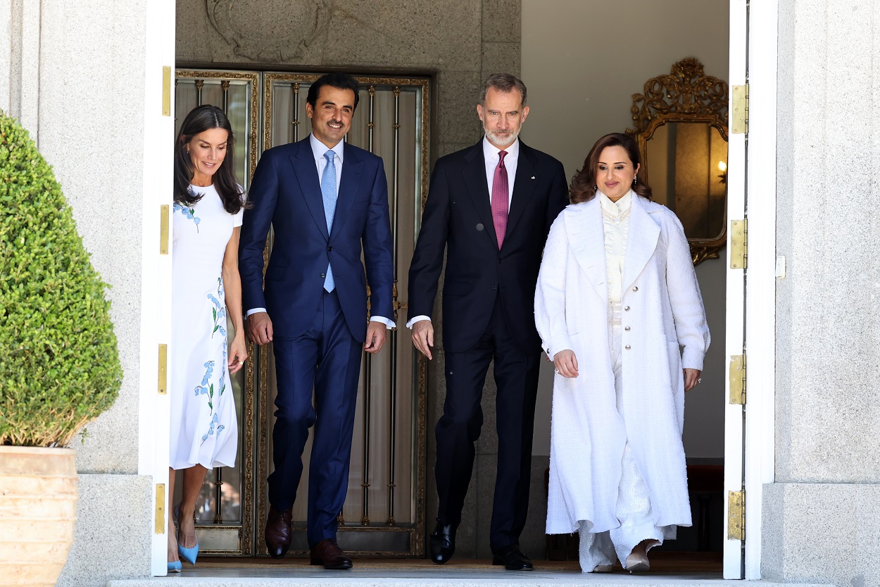 La Reina Letizia, el emir de Catar, Tamim Bin Hamad Al Thani, el Rey Felipe y la jaquesa, Jawaher Bint Hamad Bin Suhaim Thani. Antonio Gutiérrez / Europa Press