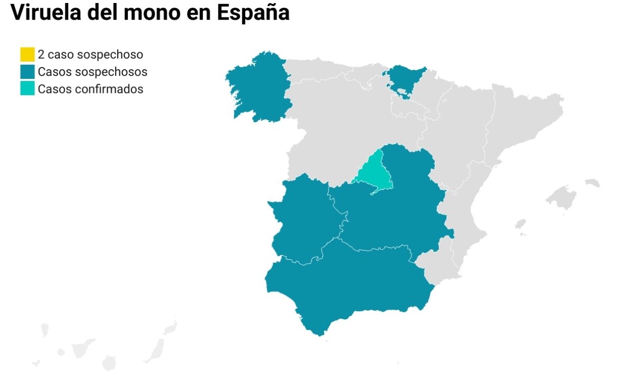 Mapa viruela del mono en España. Datawrapper ElPlural.com.