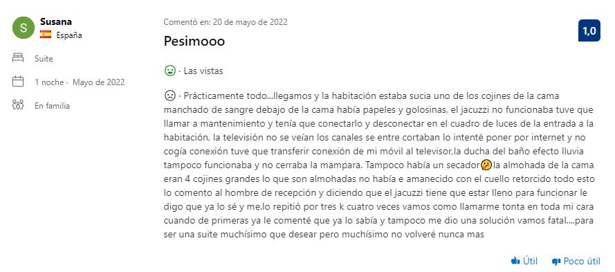 Una de las reseñas del Hotel Salobreña. Booking. Una de las reseñas del Hotel Salobreña. Booking.