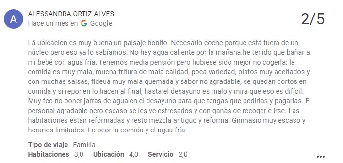 Una de las reseñas del Hotel Salobreña. Booking. Una de las reseñas del Hotel Salobreña. Booking.