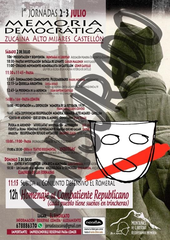 Cartel de las Jornadas de Memoria Democrática de Zucaina que han sido canceladas