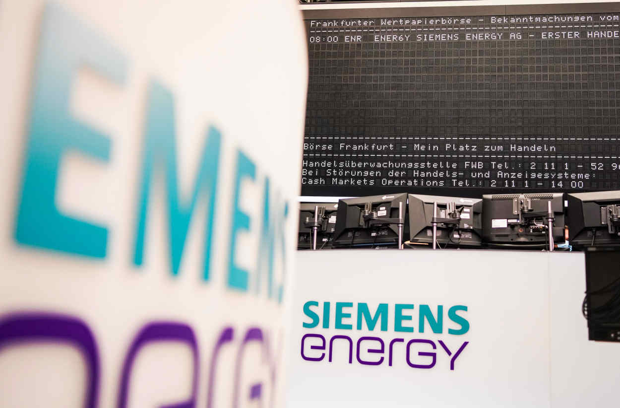 Logo de Siemens Energy en la bolsa alemana. Europa Press