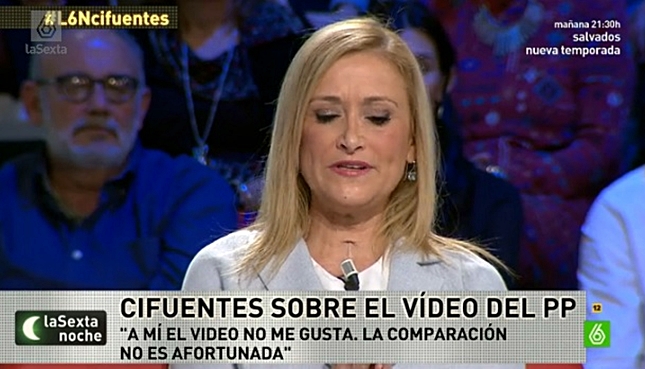 Cifuentes, tras llegar tarde a plató, dice no "avergonzarse del PP" a pesar de lo que acecha la corrupción