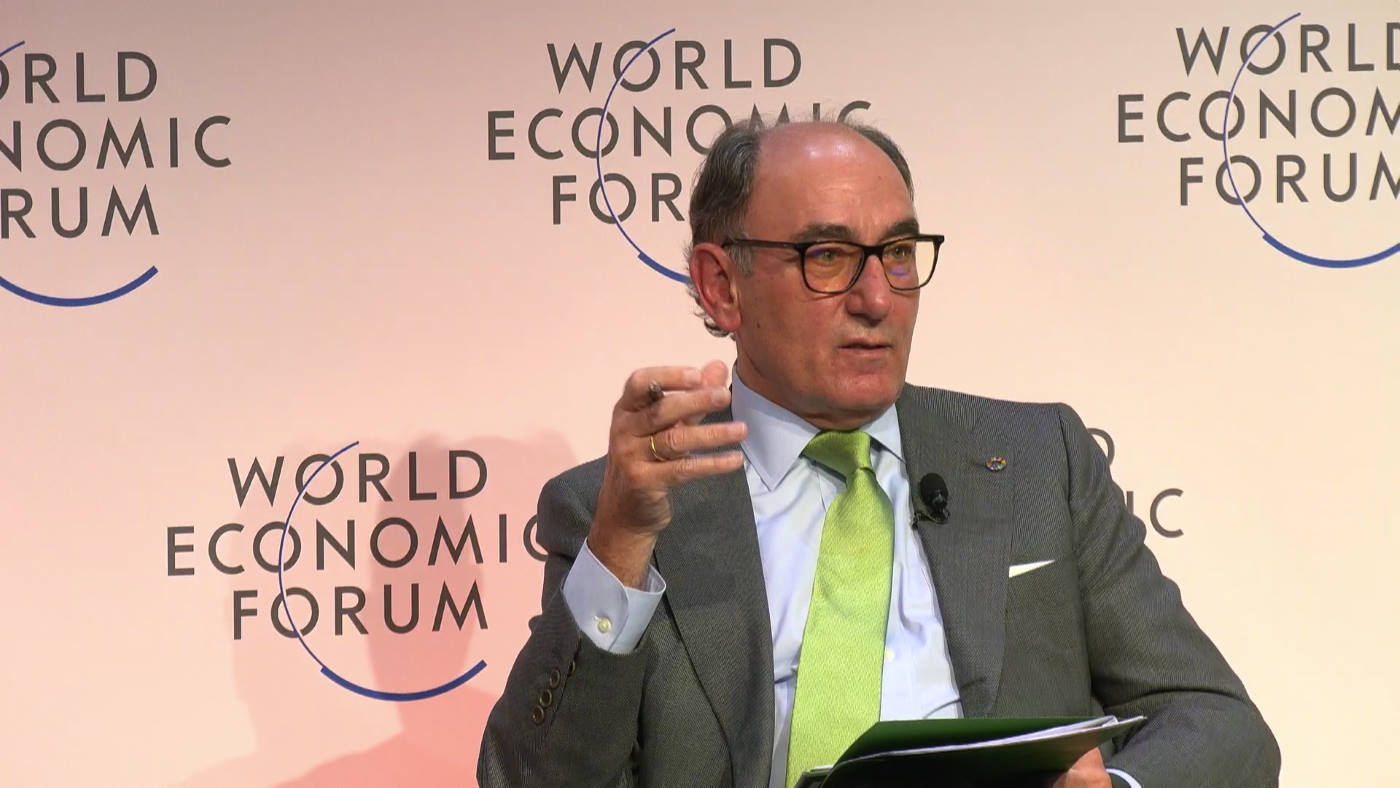 El presidente de Iberdrola, Ignacio Sánchez Galán, durante su intervención en el Foro de Davos