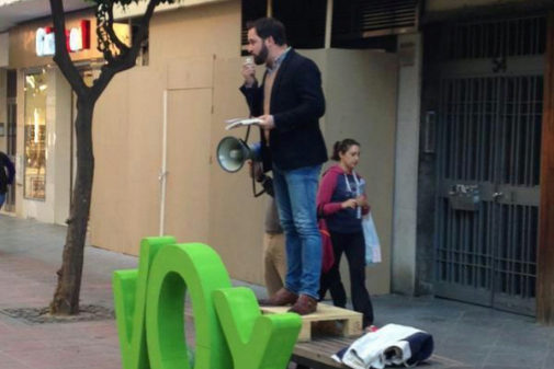 Santiago Abascal, durante un mitin de Vox en Sevilla