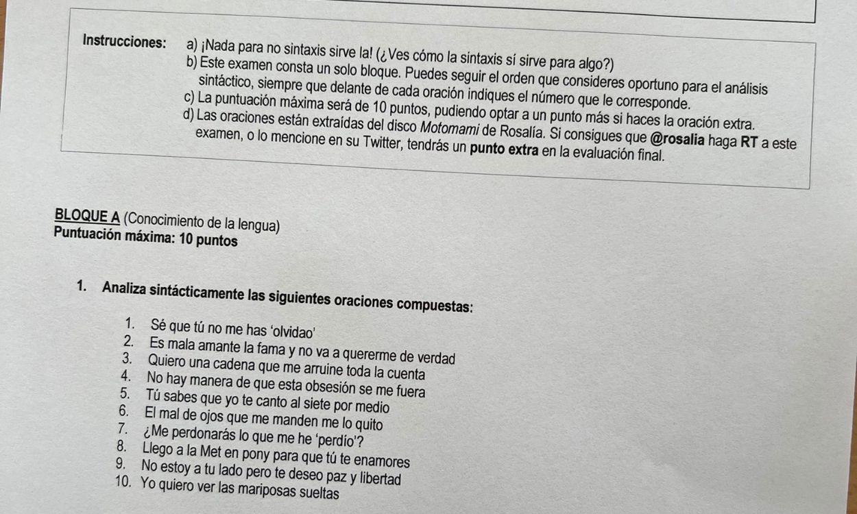 Un profesor de instituto basa su examen de Lengua Castellana en letras de Rosalía
