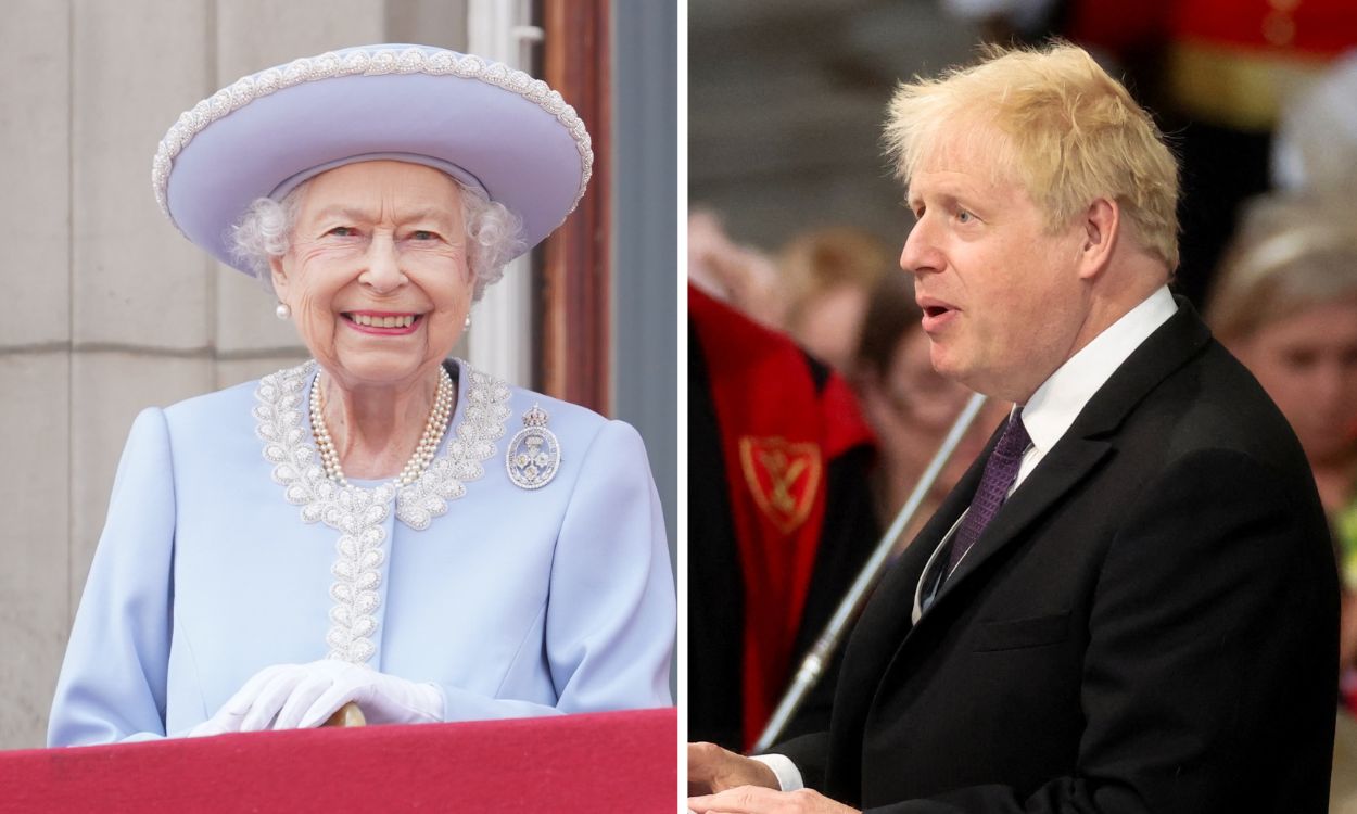 Isabel II y Boris Johnson en los actos del Jubileo de Platino.