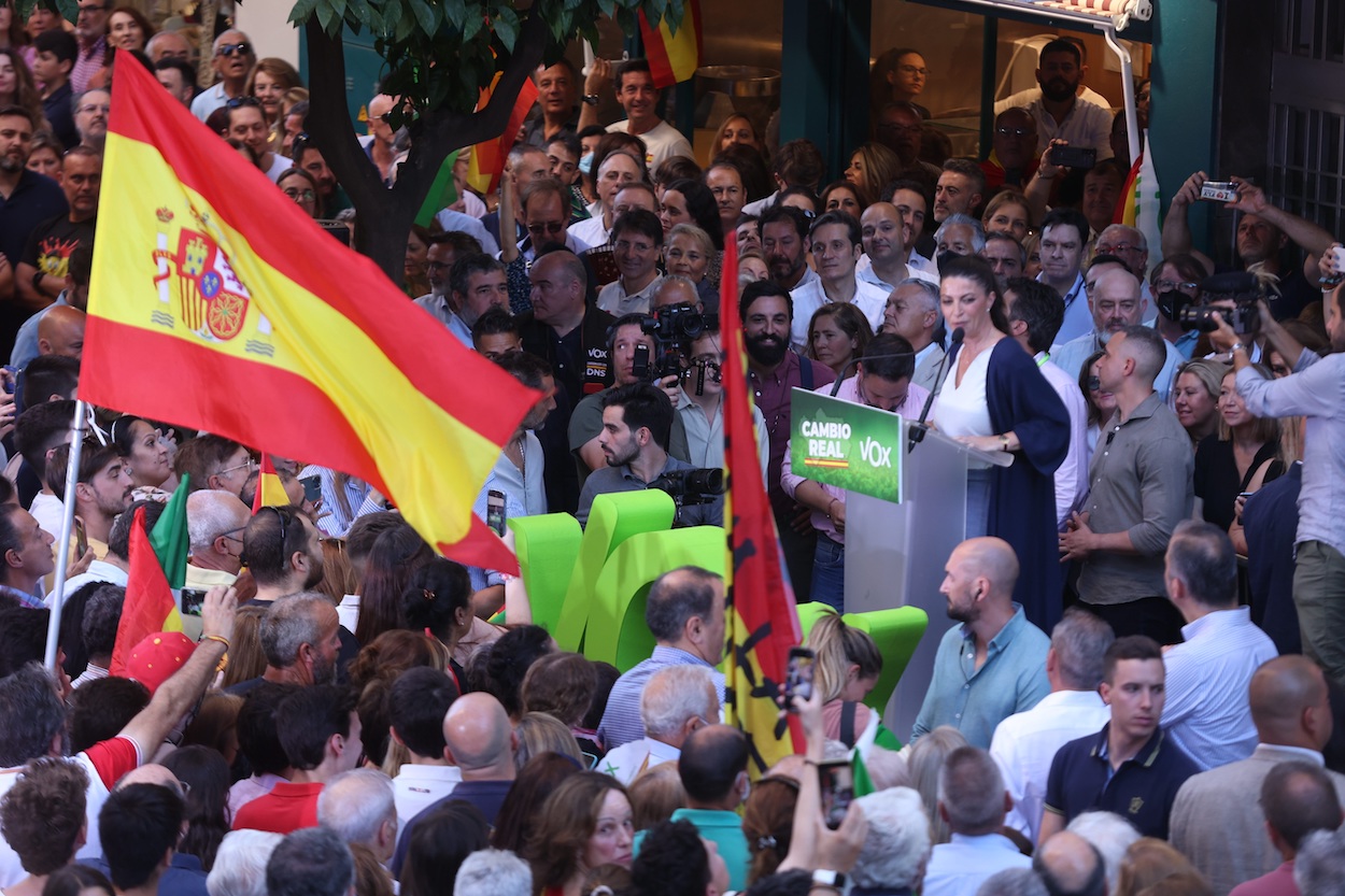 La candidata de Vox a las elecciones al Parlamento de Andalucía, Macarena Olona, este viernes en Sevilla. Europa Press