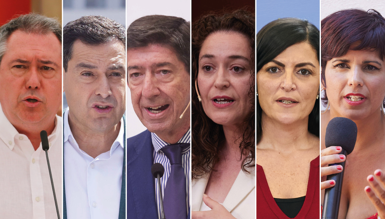 Los seis principales candidatos a la Junta de Andalucía. EP