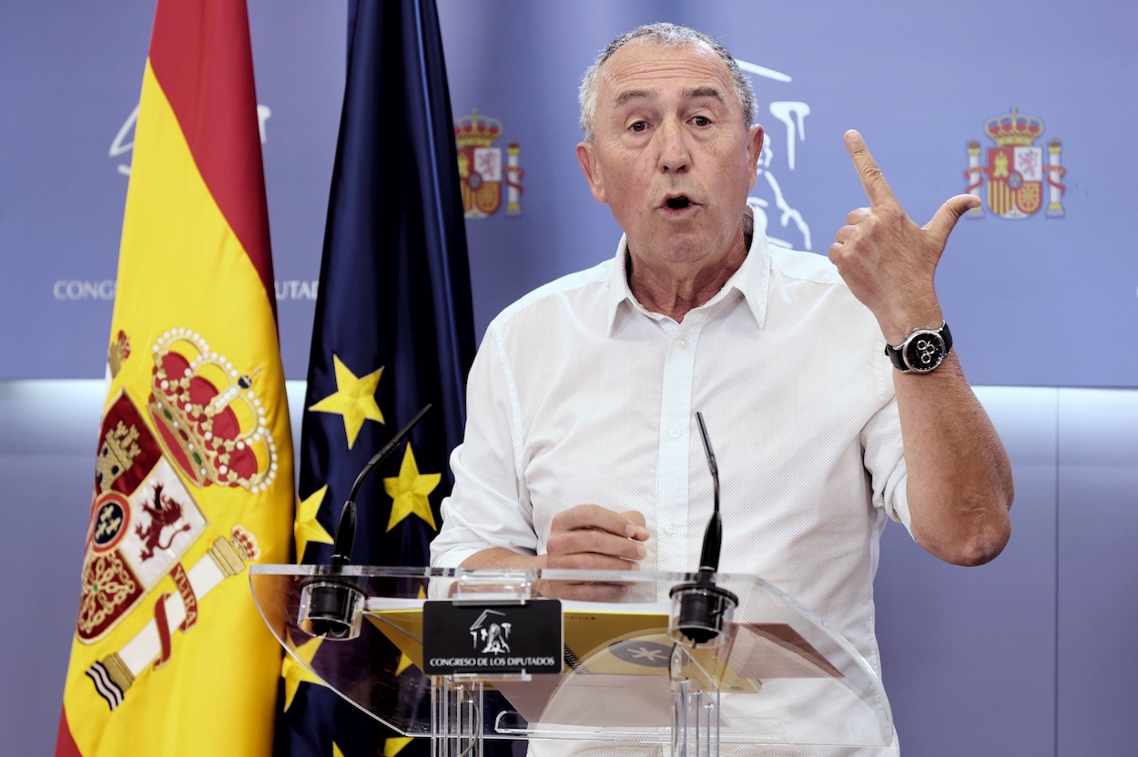 El portavoz de Compromís en el Congreso, Joan Baldoví, en una rueda de prensa posterior a la Junta de Portavoces