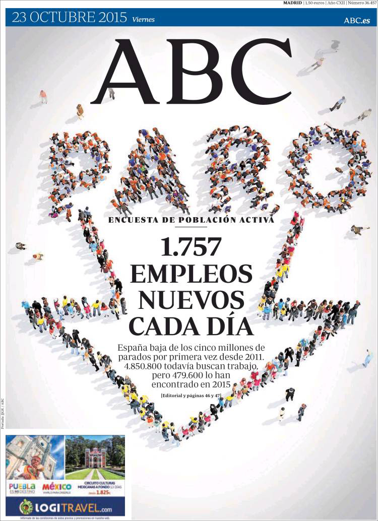 'ABC' sobre la EPA: otra portada de respaldo a Rajoy obviando datos negativos   