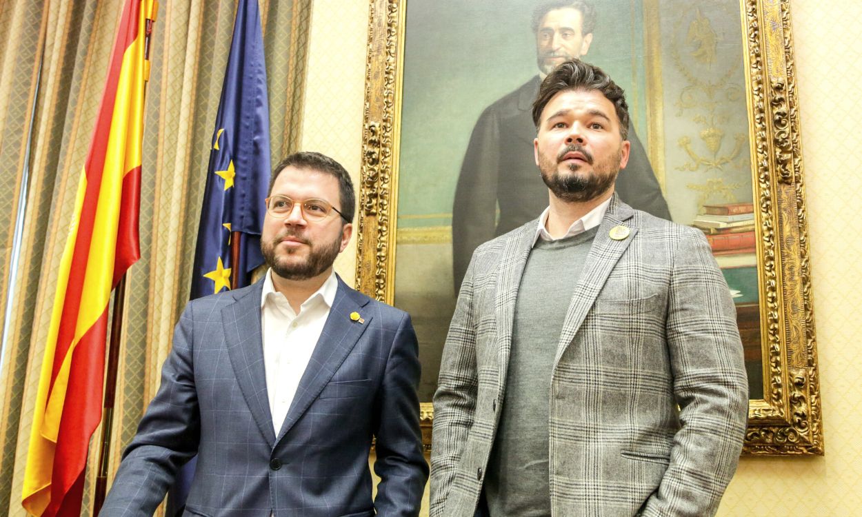 El presidente de la Generalitat, Pere Aragonés, y el portavoz de Esquerra Republicana Per Catalunya en el Congreso de los Diputados, Gabriel Rufián