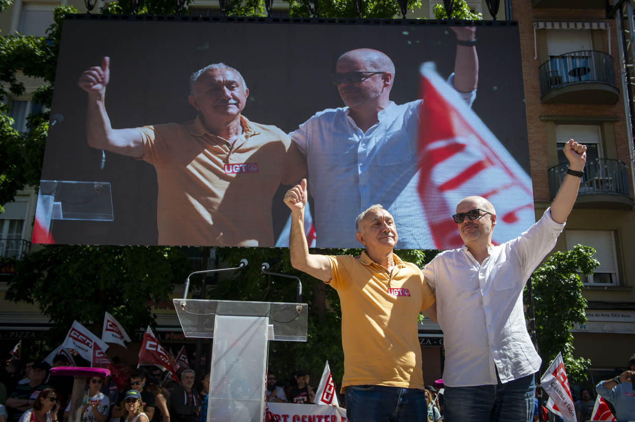 El secretario general de UGT, Pepe Álvarez, y el secretario general de CCOO, Unai Sordo. Europa Press