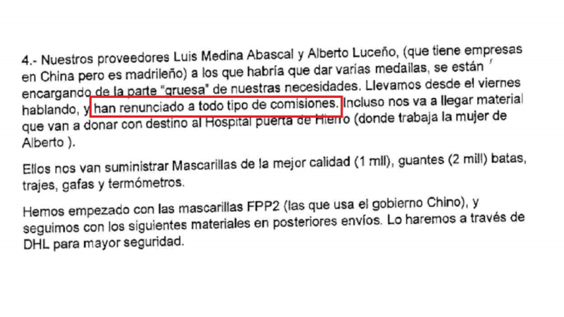 Extracto de los correos facilitados por el Ayuntamiento de Madrid al juez por el caso mascarillas.