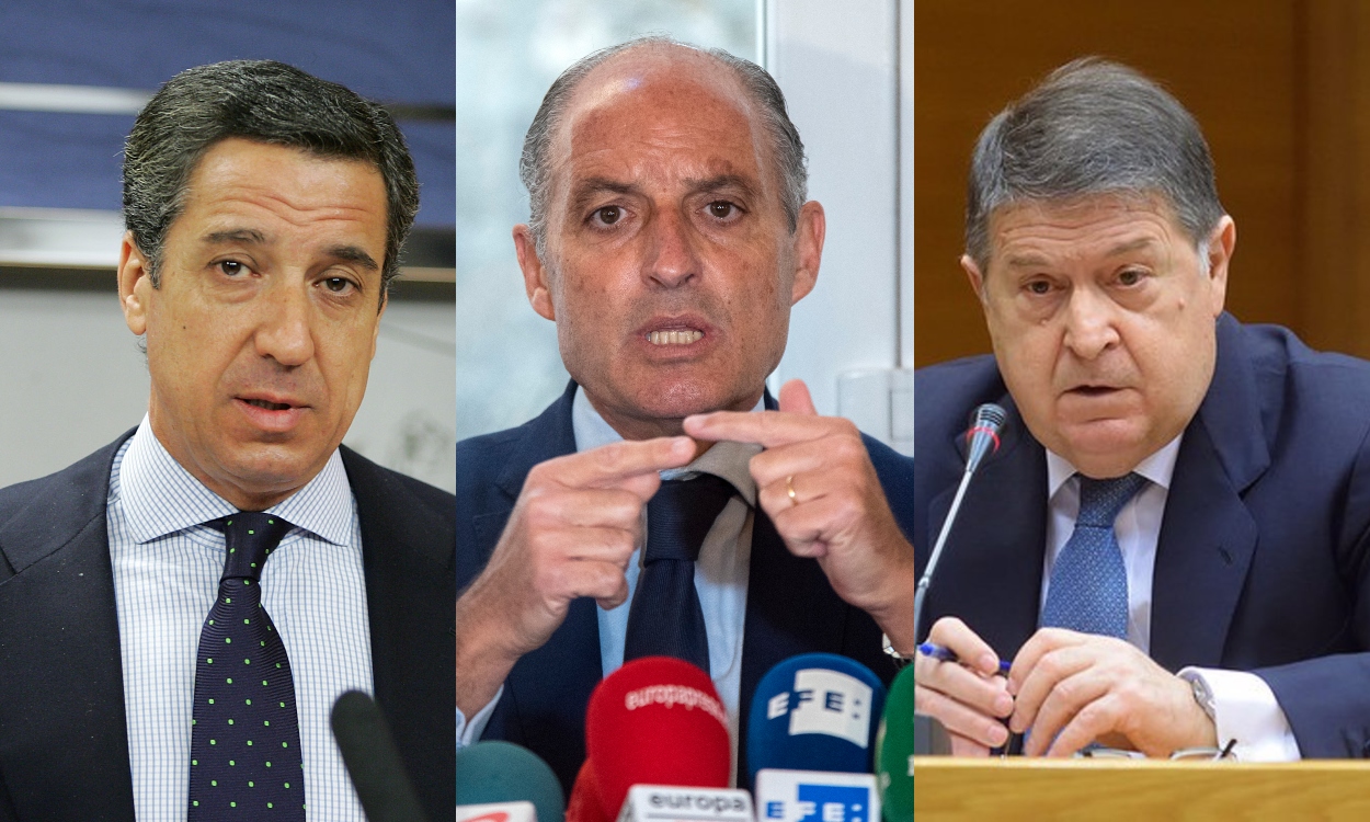 De izquierda a derecha: Eduardo Zaplana, Francisco Camps y José Luis Olivas. Fuente: Europa Press/elaboración propia.