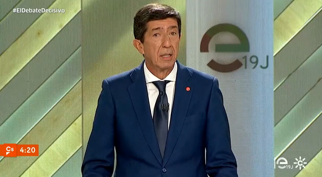 El candidato de Ciudadanos a la Presidencia de la Junta y vicepresidente de Andalucía en funciones, Juan Marín. Fuente: Canal Sur.