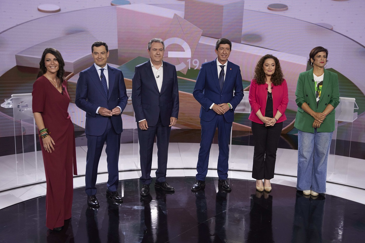 Los seis candidatos a la Presidencia de la Junta de Andalucía, en el debate de Canal Sur. Fuente: Europa Press.