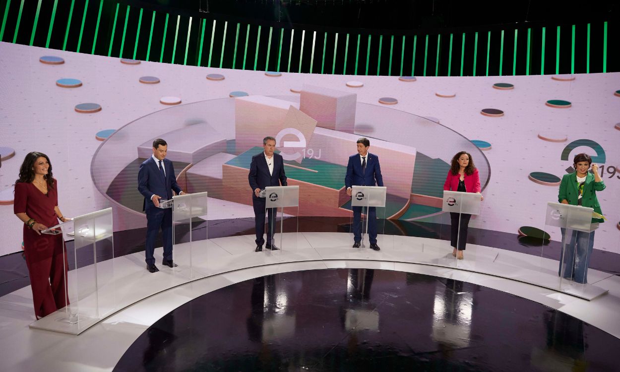 Los seis candidatos a la Presidencia de Andalucía en el segundo debate en Canal Sur. EP.