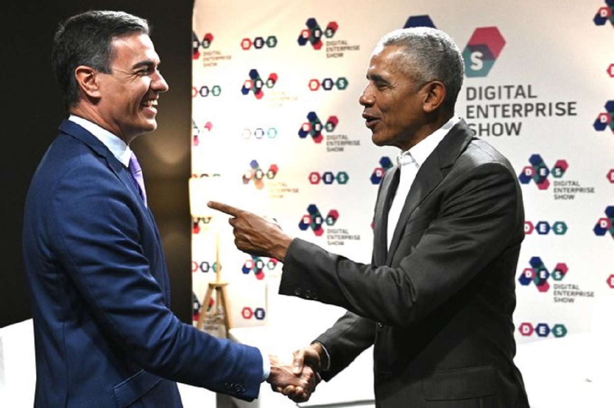 Pedro Sánchez y Barack Obama, juntos en la sexta edición del Des-Digital Enterprise Show 2022. Fuente: Twitter.