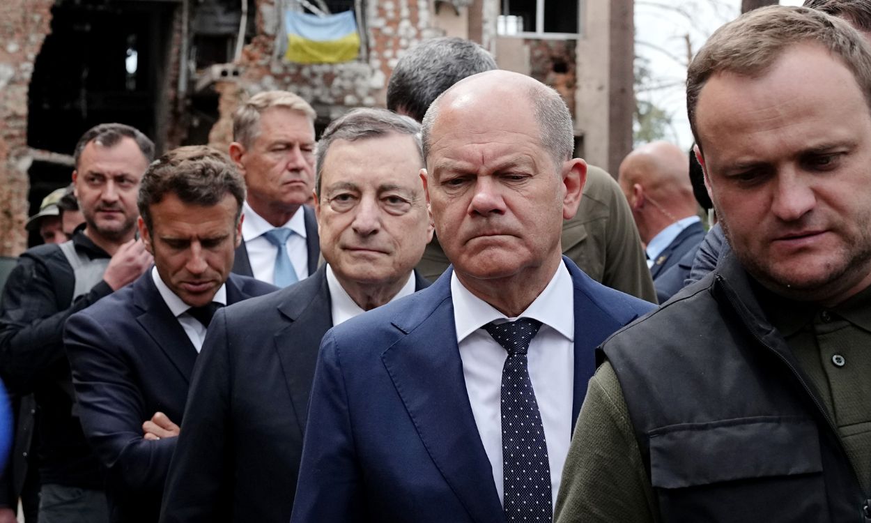 El presidente de Francia, Emmanuel Macron; el canciller de Alemania, Olaf Scholz; y el primer ministro de Italia, Mario Draghi en Ucrania. EP