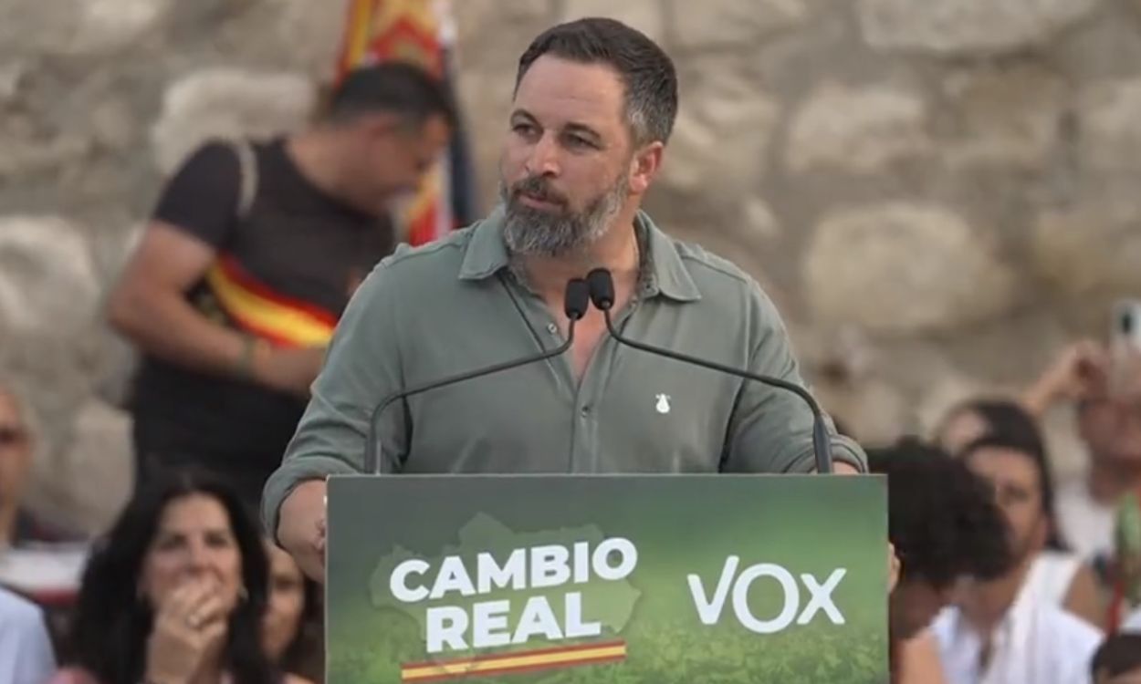 El líder de Vox, Santiago Abascal, en el mitin de Lucena (Córdoba). EP