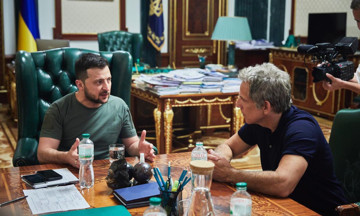 El actor Ben Stiller visita Ucrania y se reúne con Volodímir Zelenski. Redes Sociales.