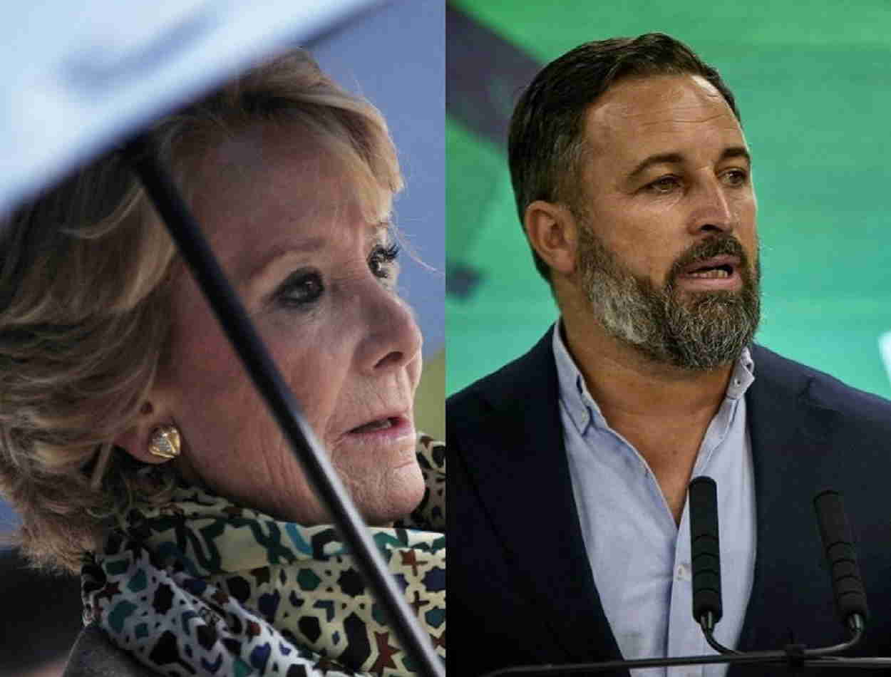 La expresidenta de la Comunidad de Madrid Esperanza Aguirre y el líder de Vox, Santiago Abascal.