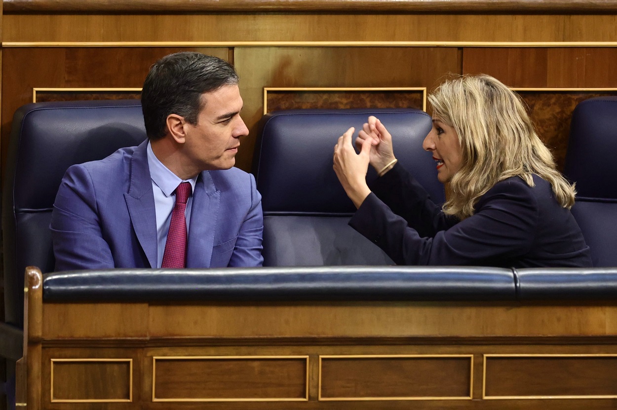 Yolanda Díaz y Pedro Sánchez en el Congreso de los Diputados.