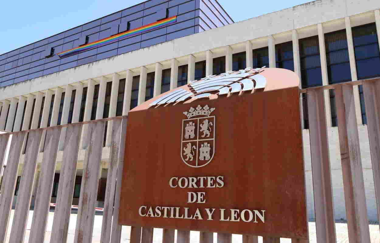Las Cortes de Castilla y León con la bandera del Orgullo LGTBI. Imagen recuperada de redes sociales