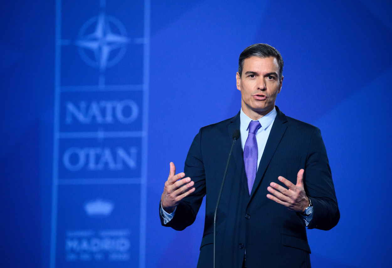 El presidente del Gobierno, Pedro Sánchez, interviene en el arranque del Foro OTAN. Europa Press