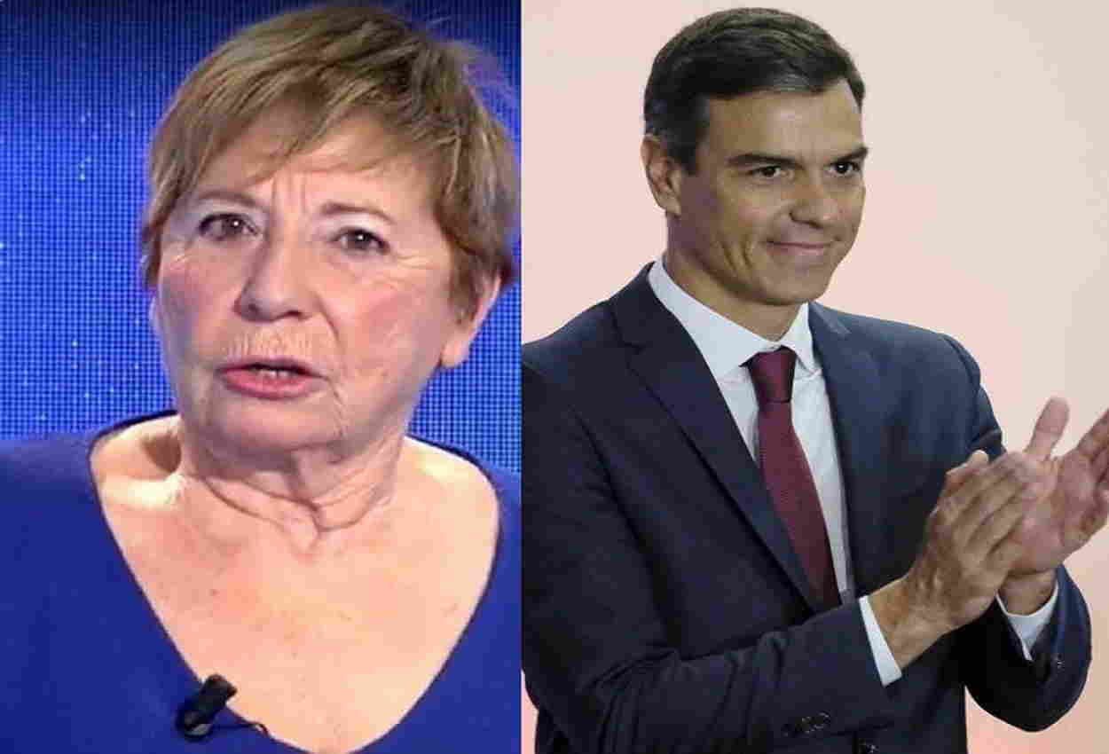 La exdirigente del PP Celia Villalobos y el presidente del Gobierno, Pedro Sánchez