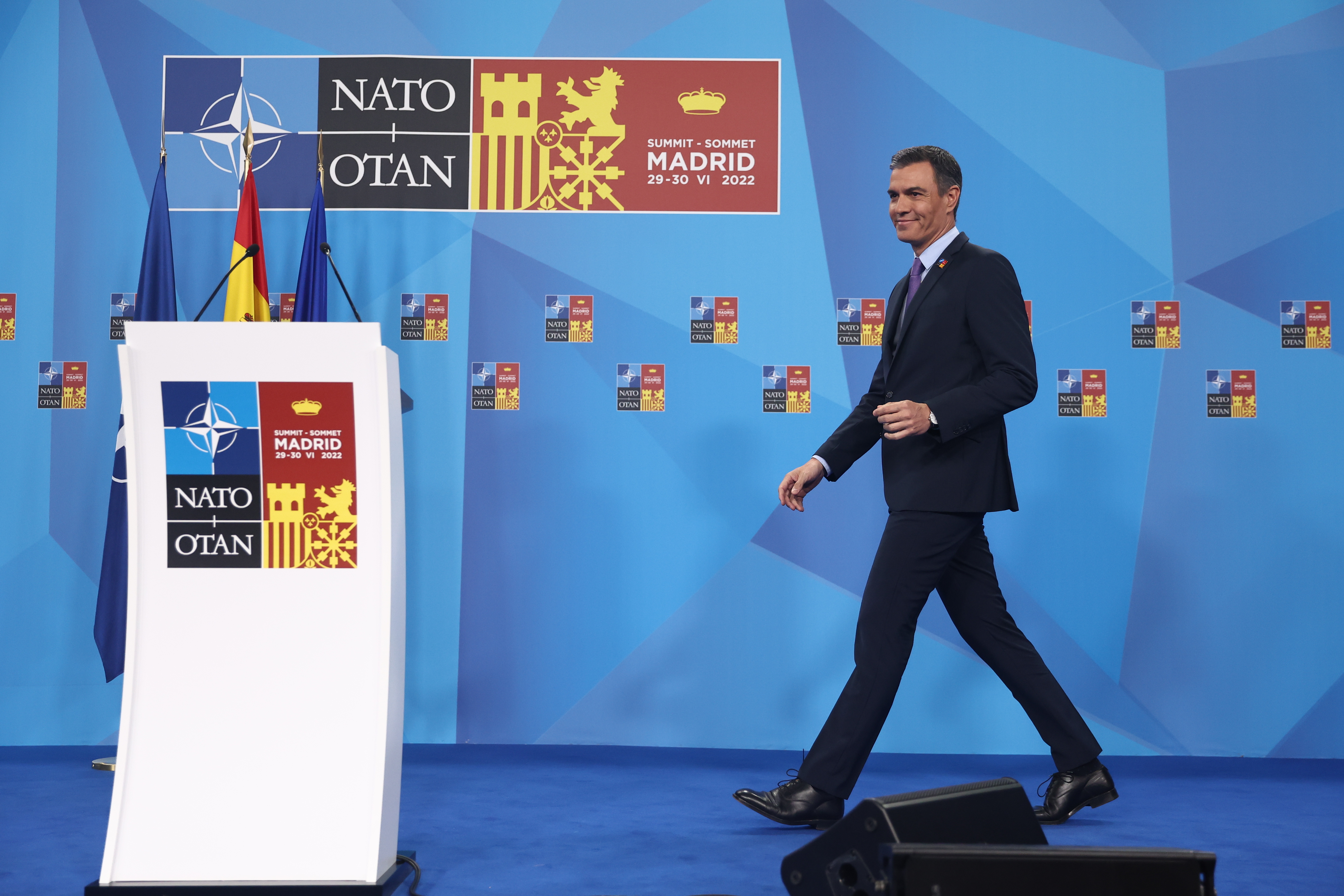 Pedro Sánchez en su última comparecencia en la Cumbre de la OTAN en Madrid. EP.