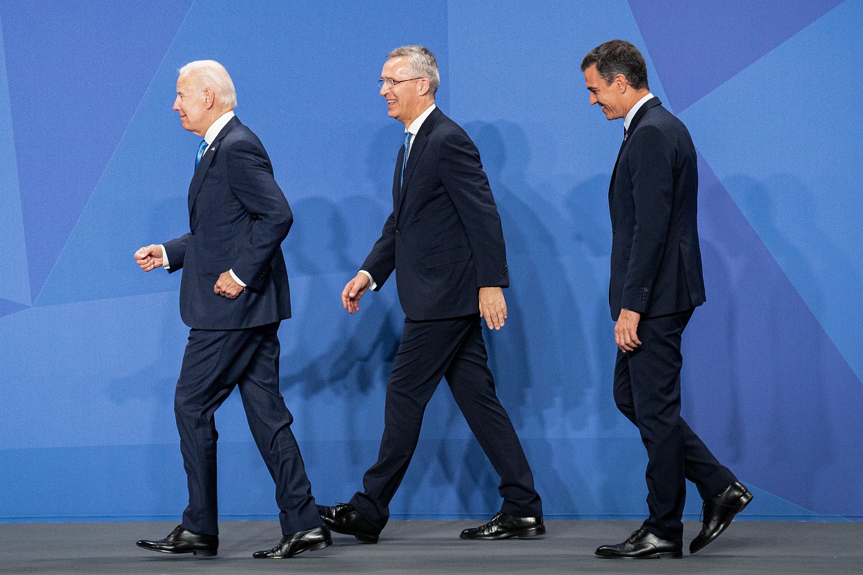 Joe Biden, Jens Stoltenberg y Pedro Sánchez, en IFEMA durante la cumbre de la OTAN. EP