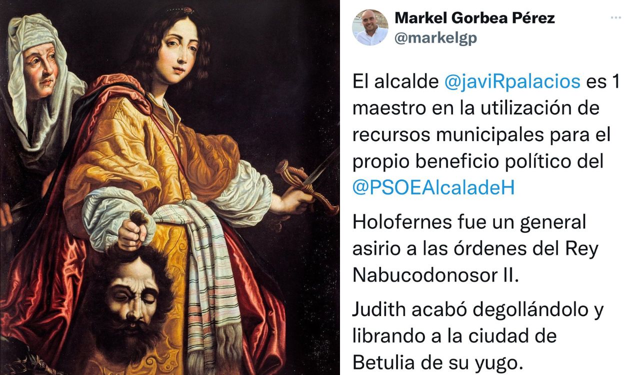 El tuit de Markel Gorbea, alto cargo del Gobierno de Ayuso, con la imagen del cuadro 'Judith con la cabeza de Holofernes' y su mensaje al alcalde de Alcalá de Henares