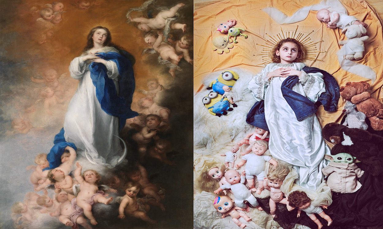 Una de las réplicas que realizaron el fotógrado y su hija, la Inmaculada de Murillo. @BielGrimalt