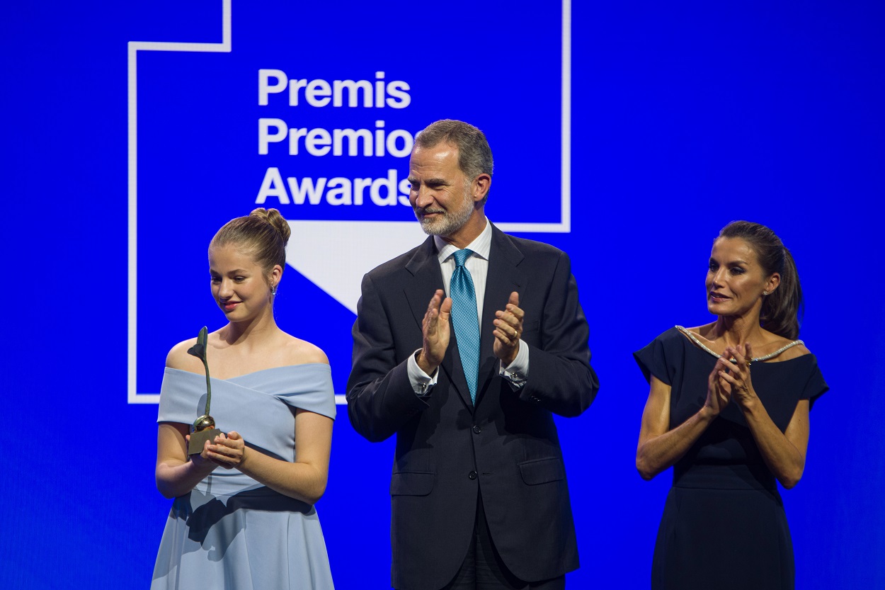 Leonor, Princesa de Asturias y de Girona, El Rey Felipe y la Reina Letizia durante el acto de entrega de los galardones que otorga la Fundación Princesa de Girona. EP.